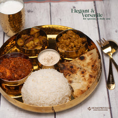 Rajwada Stainless Steel Thali Set - Gold Hammered (Set of 8 pcs)