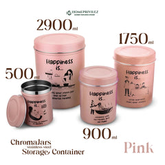 “ChromaJars” Stainless Steel Stylish Coloured Storage Containers (Set of 4 - 500ml, 900ml, 1750ml & 2900ml)