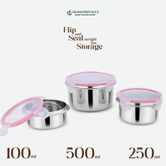 "Flip & Seal" Stainless Steel Airtight Storage Container (Set of 3)