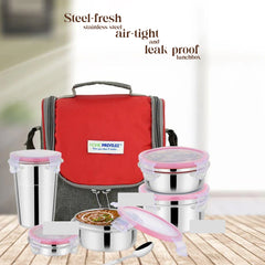 "Steel-Fresh" Stainless Steel Air Tight and Leak Proof Lunchbox (Set of 5 Combo)