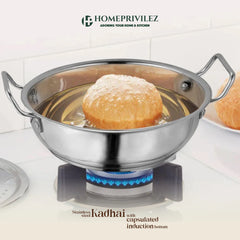 Stainless Steel Kadhai with Capsulated Induction bottom (SS Handle) with SS Lid.