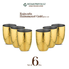 Rajwada Hammered Steel Glass - Gold (Set of 6)
