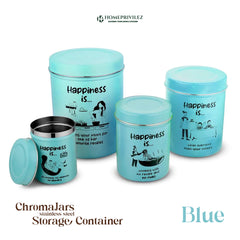 “ChromaJars” Stainless Steel Stylish Coloured Storage Containers (Set of 4 - 500ml, 900ml, 1750ml & 2900ml)
