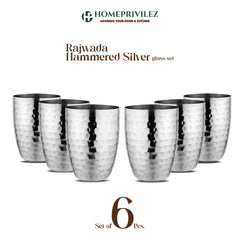 Rajwada Hammered Steel Glass - Silver (Set of 6)