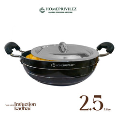Non-Stick Induction Kadhai (5-layer granite coating) with SS Lid