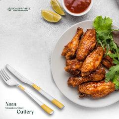 Nora Stainless Steel Gold Coated Cutlery with Stand (Set of 24)