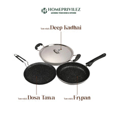 Non-stick Induction Cookware Set with 5-layer Granite coating (set of 3)