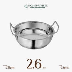 Stainless Steel Kadhai with Capsulated Induction bottom (SS Handle) with SS Lid.