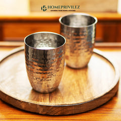Rajwada Hammered Steel Glass - Silver (Set of 6)