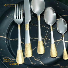 Nora Stainless Steel Gold Coated Cutlery with Stand (Set of 24)