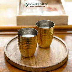 Rajwada Hammered Steel Glass - Gold (Set of 6)
