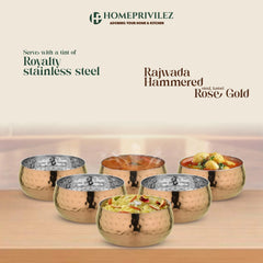 Rajwada Rose Gold Hammered Steel Katori (6 pcs set)