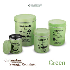 “ChromaJars” Stainless Steel Stylish Coloured Storage Containers (Set of 4 - 500ml, 900ml, 1750ml & 2900ml)