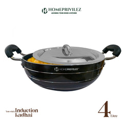Non-Stick Induction Kadhai (5-layer granite coating) with SS Lid