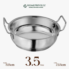 Stainless Steel Kadhai with Capsulated Induction bottom (SS Handle) with SS Lid.