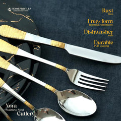 Nora Stainless Steel Gold Coated Cutlery with Stand (Set of 24)