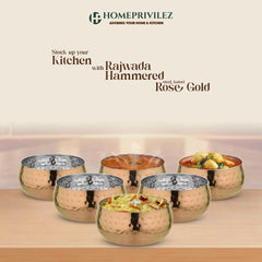 Rajwada Rose Gold Hammered Steel Katori (6 pcs set)