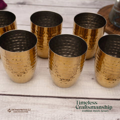 Rajwada Hammered Steel Glass - Gold (Set of 6)