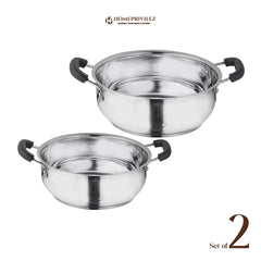 Stainless Steel Kadhai with capsulated induction bottom (Bakelite handle) with SS Lid