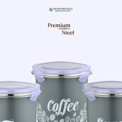 “Flip & Seal" Stainless Steel Air Tight Storage Container - Tea, Coffee & Sugar (Set of 3)