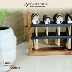 Luna Cutlery with Wooden Stand (Set of 24 pcs)