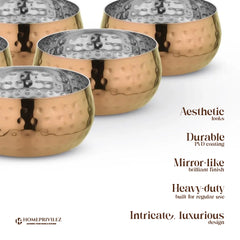 Rajwada Rose Gold Hammered Steel Katori (6 pcs set)