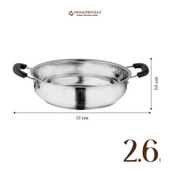 Stainless Steel Kadhai with capsulated induction bottom (Bakelite handle) with SS Lid