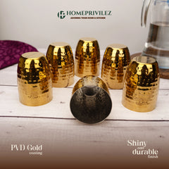Rajwada Hammered Steel Glass - Gold (Set of 6)