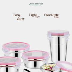 "Steel-Fresh" Stainless Steel Air Tight and Leak Proof Lunchbox (Set of 5 Combo)