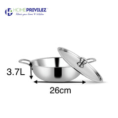 Stainless Steel Triply Kadhai with SS Lid