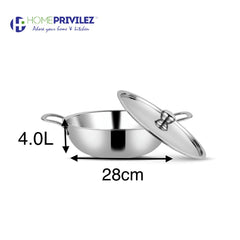 Stainless Steel Triply Kadhai with SS Lid
