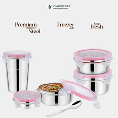 "Steel-Fresh" Stainless Steel Air Tight and Leak Proof Lunchbox (Set of 5 Combo)