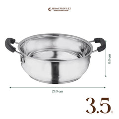 Stainless Steel Kadhai with capsulated induction bottom (Bakelite handle) with SS Lid