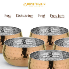 Rajwada Rose Gold Hammered Steel Katori (6 pcs set)