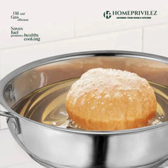 Stainless Steel Kadhai with Capsulated Induction bottom (SS Handle) with SS Lid.