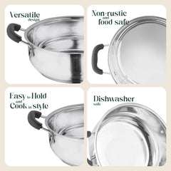 Stainless Steel Kadhai with capsulated induction bottom (Bakelite handle) with SS Lid