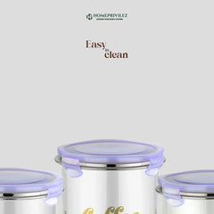 “Flip & Seal" Stainless Steel Air Tight Storage Container - Tea, Coffee & Sugar (Set of 3)