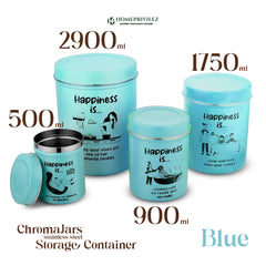 “ChromaJars” Stainless Steel Stylish Coloured Storage Containers (Set of 4 - 500ml, 900ml, 1750ml & 2900ml)
