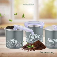 “Flip & Seal" Stainless Steel Air Tight Storage Container - Tea, Coffee & Sugar (Set of 3)