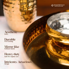 Rajwada Stainless Steel Thali Set - Gold Hammered (Set of 8 pcs)