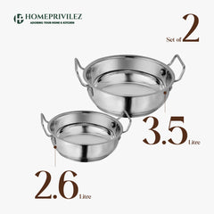 Stainless Steel Kadhai with Capsulated Induction bottom (SS Handle) with SS Lid.