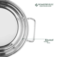 Stainless Steel Kadhai with Capsulated Induction bottom (SS Handle) with SS Lid.