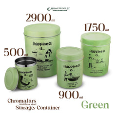 “ChromaJars” Stainless Steel Stylish Coloured Storage Containers (Set of 4 - 500ml, 900ml, 1750ml & 2900ml)