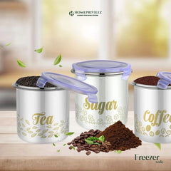 “Flip & Seal" Stainless Steel Air Tight Storage Container - Tea, Coffee & Sugar (Set of 3)