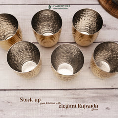 Rajwada Hammered Steel Glass - Gold (Set of 6)