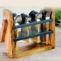 Luna Cutlery with Wooden Stand (Set of 24 pcs)