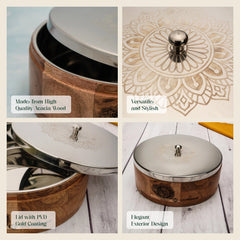 AKSH Wooden Plus Steel Casserole with Serving Spoon