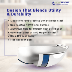 Stainless Steel Triply Kadhai with SS Lid