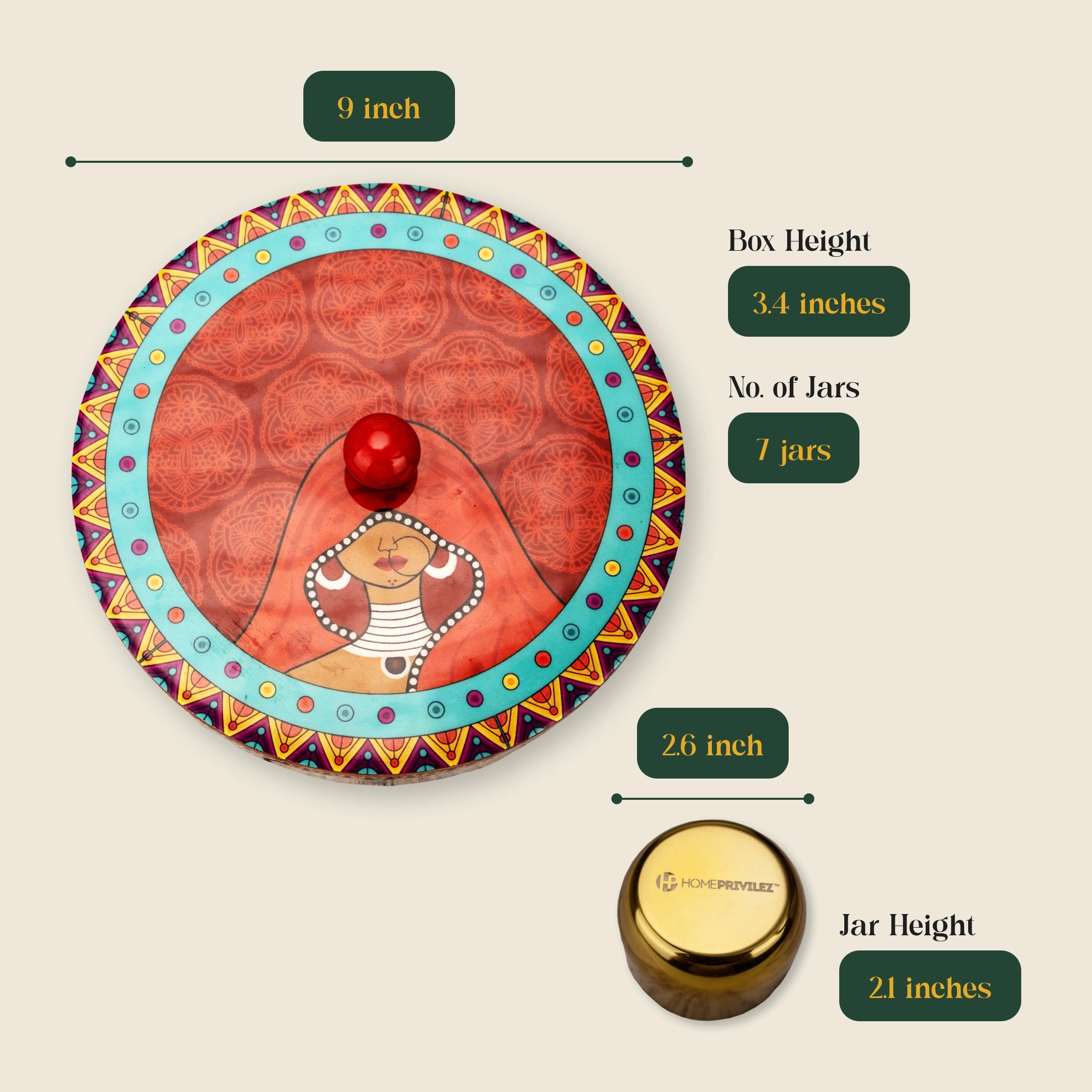 Classic Designed Masala Box - Dimensions