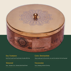 KANAK Golden Wooden Roti Box/Casserole with Serving Tong